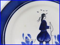 3 Vintage HB Quimper Blue Band Breton Dinner Plates Man & Woman French Faience