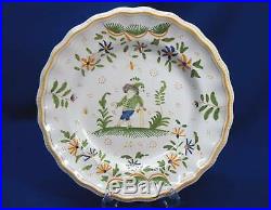 4 Des Moustiers French Faience Grosteque Dinner Plates 3 Men 1 Woman Plate