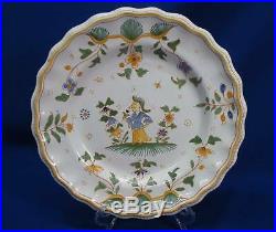 4 Des Moustiers French Faience Grosteque Dinner Plates 3 Men 1 Woman Plate