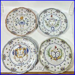 4 French Faience Revolution Plates Set Earthenware Hand Painted Wall Hanging