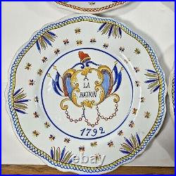 4 French Faience Revolution Plates Set Earthenware Hand Painted Wall Hanging