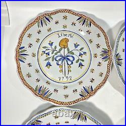 4 French Faience Revolution Plates Set Earthenware Hand Painted Wall Hanging