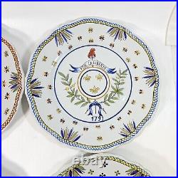 4 French Faience Revolution Plates Set Earthenware Hand Painted Wall Hanging