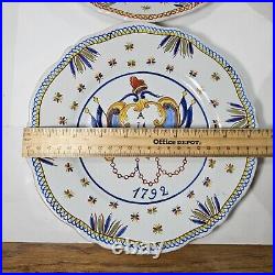 4 French Faience Revolution Plates Set Earthenware Hand Painted Wall Hanging