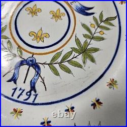 4 French Faience Revolution Plates Set Earthenware Hand Painted Wall Hanging