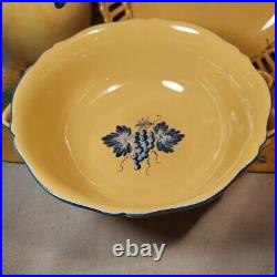4 Piece French Faience Pottery Yellow Signed Tureen WithLid Reticulated Bowl Plate