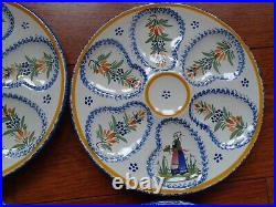 4 VINTAGE FRENCH PLATES OYSTER FAIENCE HENRIOT QUIMPER circa 1940s