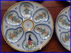 4 VINTAGE FRENCH PLATES OYSTER FAIENCE HENRIOT QUIMPER circa 1940s