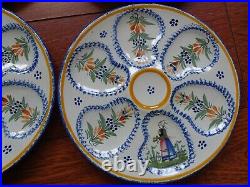 4 VINTAGE FRENCH PLATES OYSTER FAIENCE HENRIOT QUIMPER circa 1940s