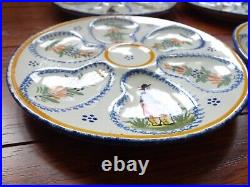 4 VINTAGE FRENCH PLATES OYSTER FAIENCE HENRIOT QUIMPER circa 1940s