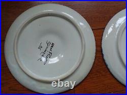 4 VINTAGE FRENCH PLATES OYSTER FAIENCE HENRIOT QUIMPER circa 1940s