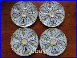 4 VINTAGE FRENCH PLATES OYSTER FAIENCE HENRIOT QUIMPER circa 1940s