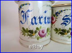 5 French Antique Faience Canisters Complete Set with Lids by Choisy-le-Roi