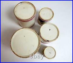 5 French Antique Faience Canisters with Lids