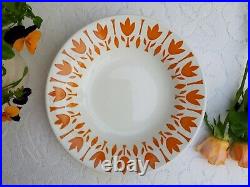 5 Lovely vintage french Soup Plates Sarreguemines orange flowers 1960s