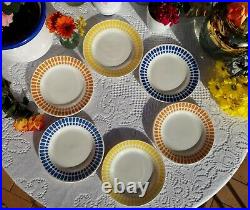 5 Lovely vintage french dessert Plates Sarreguemines yellow dots 1960 pop design