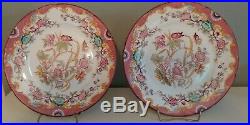 6 Antique French Faience Luncheon Plates. Pink Floral Pattern