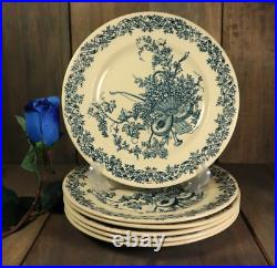 6 Antique Plates French Transferware Ironstone Set LONGWY LOUIS XVI Aesthetic