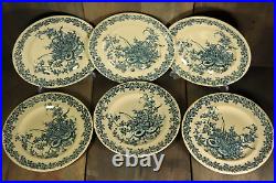 6 Antique Plates French Transferware Ironstone Set LONGWY LOUIS XVI Aesthetic