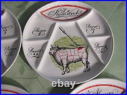 6 French Divided Fondue Plates Cow Porcelaine et Faience D Auteuil France