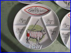 6 French Divided Fondue Plates Cow Porcelaine et Faience D Auteuil France