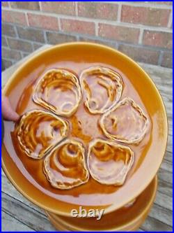 6 French Saint Amand Majolica Oyster Plates set of six