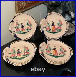 6 HB Quimper France Breton Men and Women 10 1/4 Fish Plates #865 Excellent