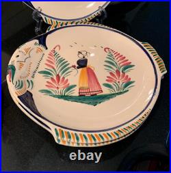 6 HB Quimper France Breton Men and Women 10 1/4 Fish Plates #865 Excellent