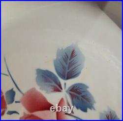 6 Superb vintage french plates Digoin red roses blue edgings 1940s-1950s