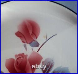 6 Superb vintage french plates Digoin red roses blue edgings 1940s-1950s
