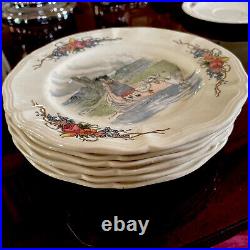 6 Vintage Sarreguemines France Henri Loux Obernai Faienceries 8 1/4Salad Plates