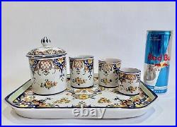 6-pc Vintage French Faience Alfred Renoleau Handpainted Tabacco Set Rouen Tray