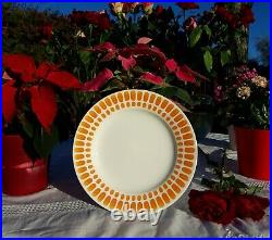 8 Lovely vintage french dinner Plates Sarreguemines orange dots 1960 pop design