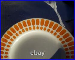8 Lovely vintage french dinner Plates Sarreguemines orange dots 1960 pop design
