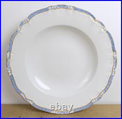 8 Sarreguemines 10.25 Soup Plates Bowls Blue & Gold Edge Antique French Faience