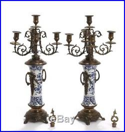 A 20th Century Delft Faience Clock And A Pair of Candelabra Free Shipping