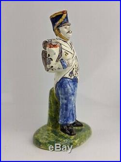A Fine Antique French Faience Figure of a Napoleonic Soldier Desvres Pottery