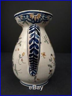 A French Antique Malicorne Hand Painted Faience Water Pitcher