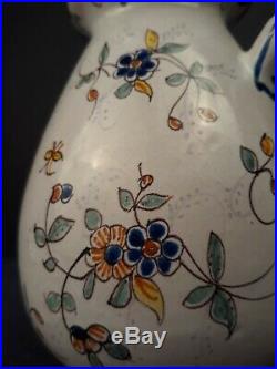 A French Antique Malicorne Hand Painted Faience Water Pitcher