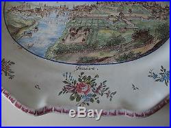 A RARE LARGE 19th century FRENCH / SWISS FAIENCE PLATTER DISH GENÈVE