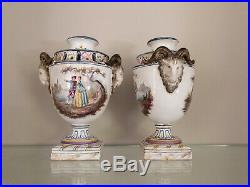 A pair Antique French Victorian Vases set Faience Majolica Pottery Veuve Perrin