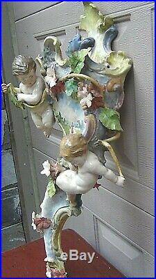 ANTIQUE 19c FRENCH VERY RARE FAIENCE PUTTI WALL VASE