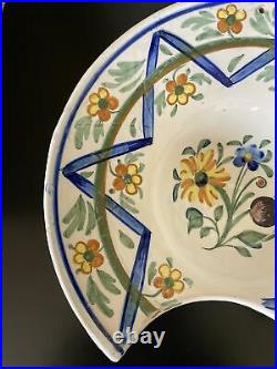 ANTIQUE BARBER BOWL FRENCH FAIENCE HAND PAINTED FLOWERS CIRCA 19th CENTURY