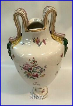 ANTIQUE FRENCH FAIENCE 2 HANDLED 18 SCENIC 2 Piece VASE URN SIGNED RX