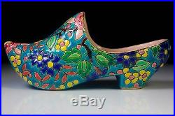 ANTIQUE FRENCH FAIENCE LONGWY POTTERY EMAUX DUTCH ENAMELLED SHOE c1890