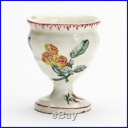 ANTIQUE FRENCH GIEN FLORAL PAINTED FAIENCE EGG CUP c. 1870