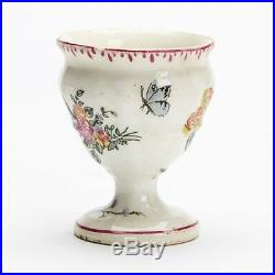 ANTIQUE FRENCH GIEN FLORAL PAINTED FAIENCE EGG CUP c. 1870