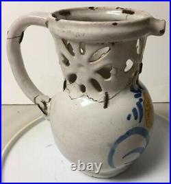 ANTIQUE NOVELTY POTTERY FAIENCE PUZZLE JUG / PITCHER DRINKING VESSEL, as is
