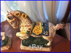 ANTIQUE Pair FRENCH FAIENCE POTTERY Horse figurines