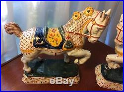 ANTIQUE Pair FRENCH FAIENCE POTTERY Horse figurines